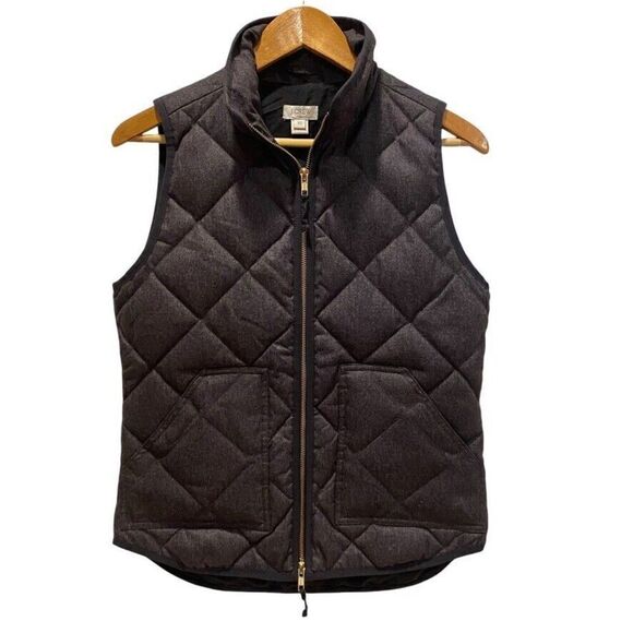 J. Crew Quilted Feather Down Double Zip Vest Charcoal Grey Womens XS - Picture 1 of 9